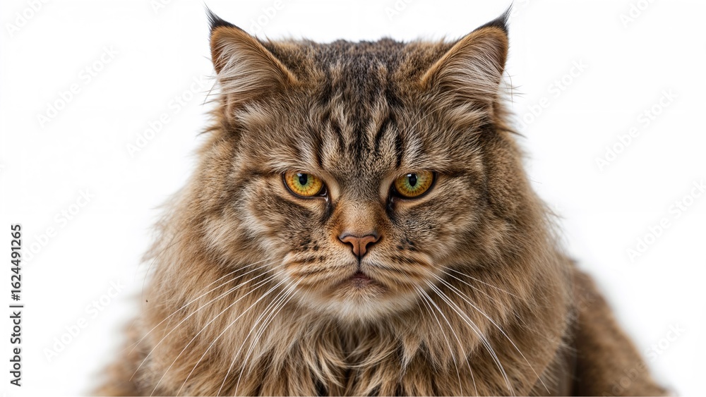 Aufkleber irritated kitty with a stern expression facing forward on a white background.