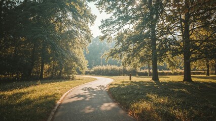 Obraz premium A misty, surreal vision of a route extending into a bright summer greenery.