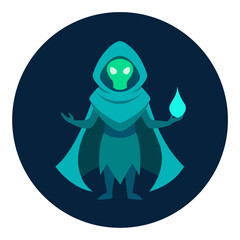 Teal Cloaked Mage: Magical Energy Figure in Circular Gradient Emblem