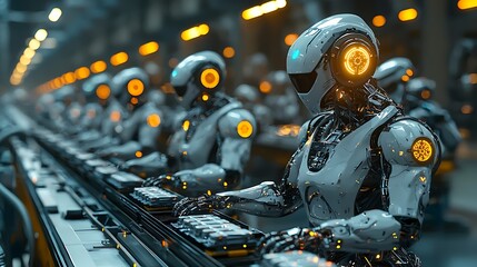 Automated Industrial Production with Robot Workers High Resolution Picture
