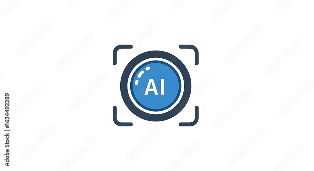 Poster a simple ai icon with a blue circle and the letters ai in white on a white background design logo