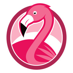 Pink Flamingo Mascot: Curled Neck and Modern Typography in Bright Badge