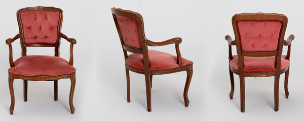 This is an Elegant Upholstered Armchair that features a beautifully Carved Wooden Frame