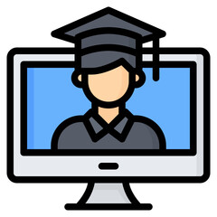 Online Graduation Icon, Filled Line style icon vector illustration, Suitable for website, mobile app, print, presentation, infographic and any other project.
