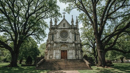 Vintage church edifice located within a natural landscape, representing Christianity and cultural significance