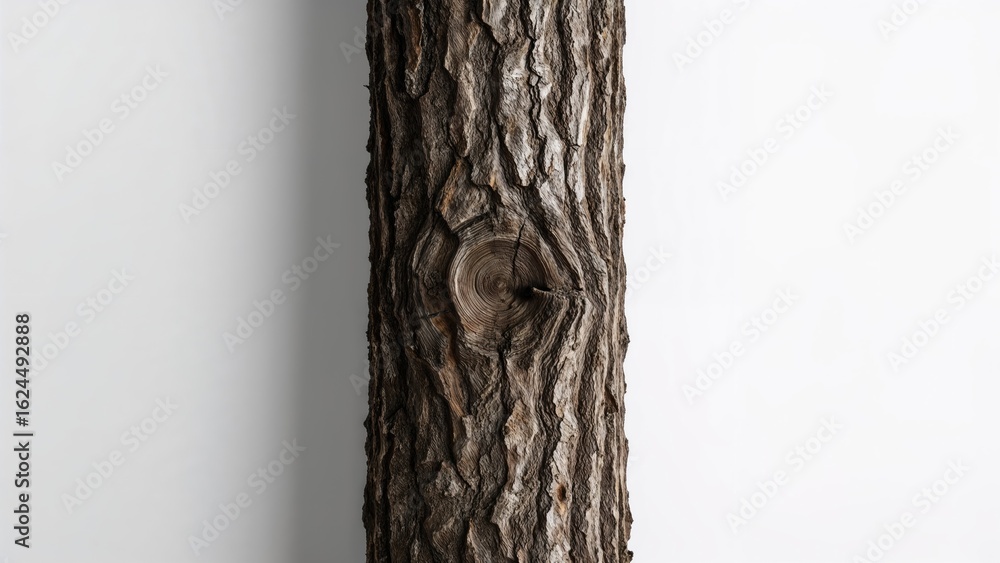 Poster a section of tree trunk placed on a white backdrop highlighting a cutting route