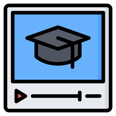 Education Video Icon, Filled Line style icon vector illustration, Suitable for website, mobile app, print, presentation, infographic and any other project.