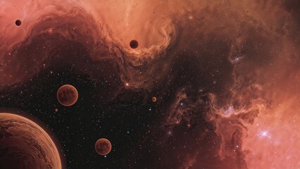 Futuristic outer space backdrop with a vibrant blend of pink and orange colors