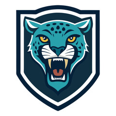 Roaring Jaguar Icon: Detailed Fur Texture and Eyes in Clean White Sports Badge