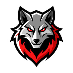 Dark-Toned Wolf Logo: Cold Palette with Detailed Fur and Intense Red Accents