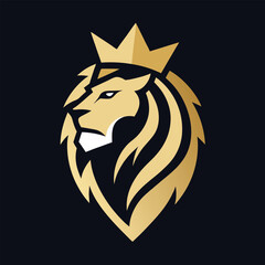 Golden lion icon with a crown-like mane, designed using bold linework and subtle gradients on dark background.