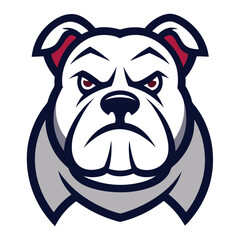 Modern bulldog head in clean vector lines with symmetrical framing and deep shadows.