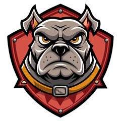 Grunge-styled bulldog with intense stare and thick collar in a distressed badge layout.