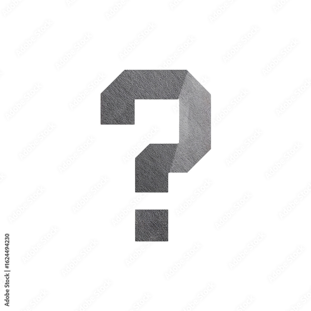 Poster conceptual gray question mark symbol representing uncertainty and investigation in a neutral field