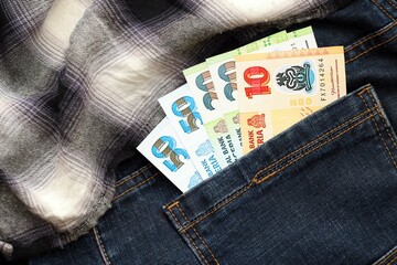 Nigerian naira money bills in denims pocket. The concept of fashion and wealth