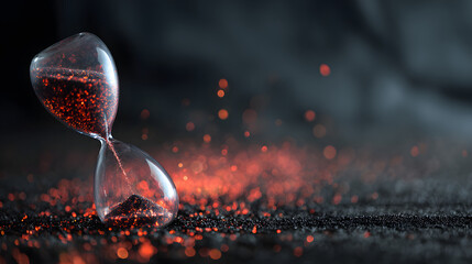 Translucent hourglass with memories as sand, some grains glowing red to signify cognitive health concerns.