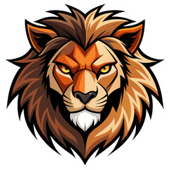 Angular lion head with aggressive expression and split-toned fur in a sharp vector style.