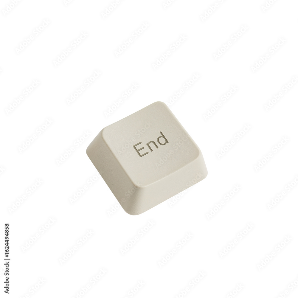 Poster isolated keyboard key symbolizing completion or conclusion, presented against a simple space