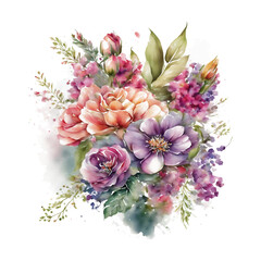 Colorful botanical blooming flower elegance watercolor bouquet. Colorful flower blooms in watercolor serenity painting on canvas, watercolor painting of bouquet vector Illustration.	