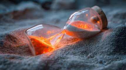 Translucent hourglass with memories as sand, some grains glowing red to signify cognitive health concerns.