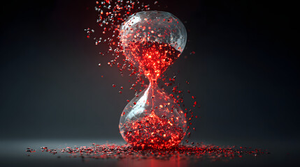 Translucent hourglass with memories as sand, some grains glowing red to signify cognitive health concerns.
