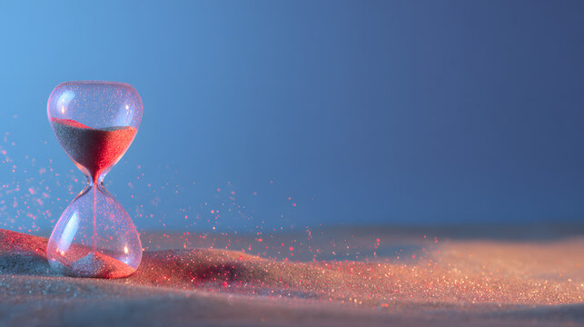 Translucent hourglass with memories as sand, some grains glowing red to signify cognitive health concerns.