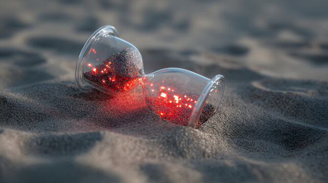 Translucent hourglass with memories as sand, some grains glowing red to signify cognitive health concerns.