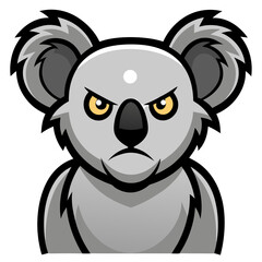 High-contrast koala mascot with steel gradient fur, thick outlines, and fierce competitive expression.