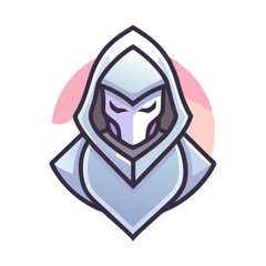 Minimalist Hooded Character in White and Grey Outlines over Soft Pastel Gradient