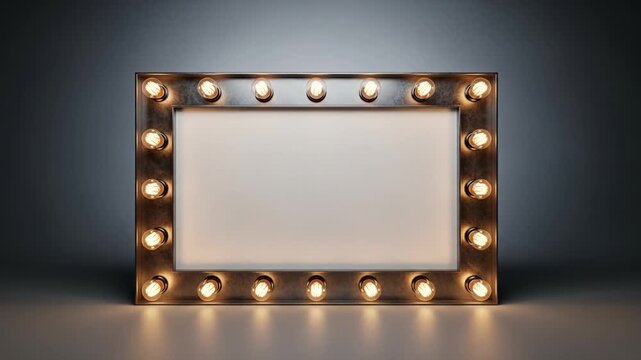 Rectangular Frame With Illuminated Lights Against Dark Gray Background