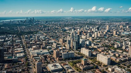 Fototapeta premium Top-down shot of a metropolitan region during summer