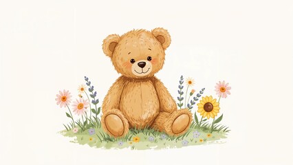 Cute plush teddy with blossoms