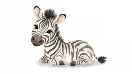 Obraz premium Sweet baby zebra drawing with a minimalist white backdrop