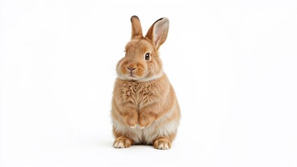 Fototapeta premium Cute young reddish-brown rabbits on a white backdrop