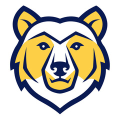 Stylized Bear Head Silhouette in Yellow and Navy with Geometric Simplicity