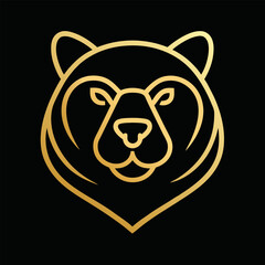 Minimal Bear Face in Golden Outline on Dark Background with Balanced Symmetry