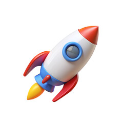 3D Cartoon Rocket Icon (Spaceship, Launch, Transparent Background)