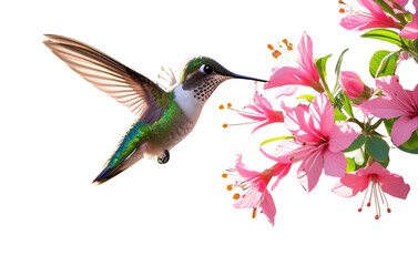 Obraz premium Hummingbird Feeding on Pink Blossoms 