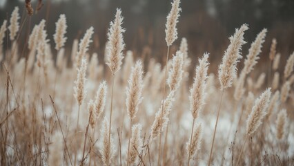 Fototapeta premium Blurry bokeh background showcasing delicate pampas grass and dry reeds in a bohemian style.