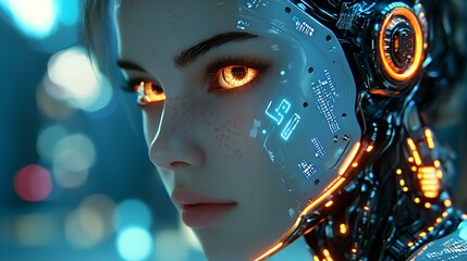 Close-up of a Female Cyborg Portrait High Resolution Picture