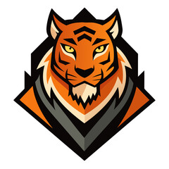 Stylized Jungle Tiger with Angular Fur and Confident Look Centered on Dark Minimal Badge