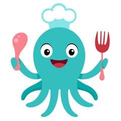 Quirky Octopus Chef Mascot Holding Utensils for Food-Themed Gaming Team