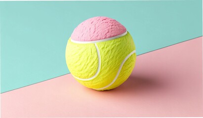 Vibrant yellow tennis balls sit on a net and court during a competitive game