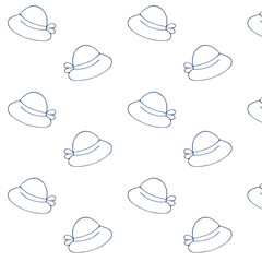 Minimal seamless pattern with outline women hats in hand-drawn style Elegant summer hat design for textile wrapping wallpaper or feminine decor