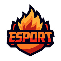 Retro Wordmark Badge Reading “ESPORT” with Flaming Border and Comic Textures