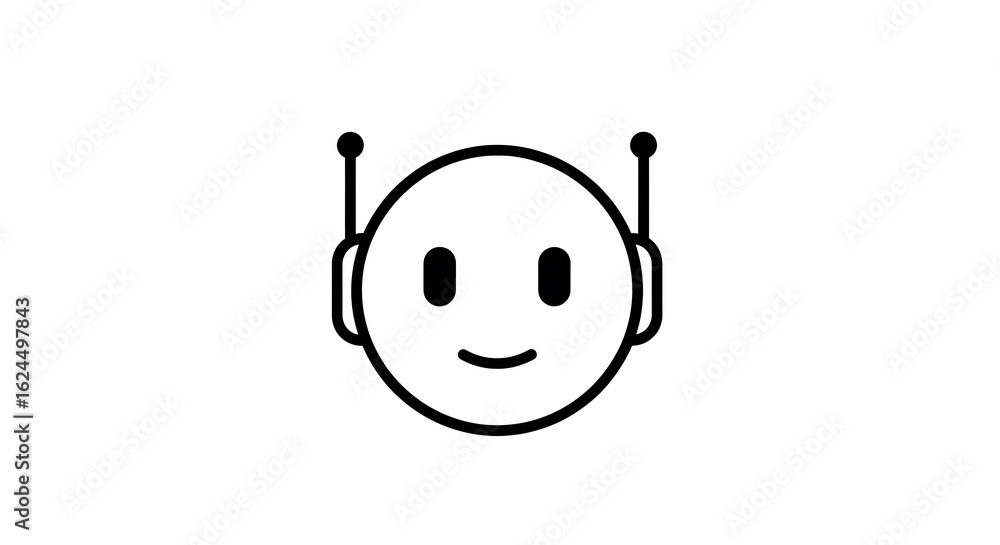 Aufkleber a simple black and white line drawing of a robot face with antennas and a smiling expression on a wh