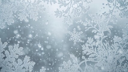 Obraz premium Ice crystals creating abstract shapes on a window. Cold weather scenery.