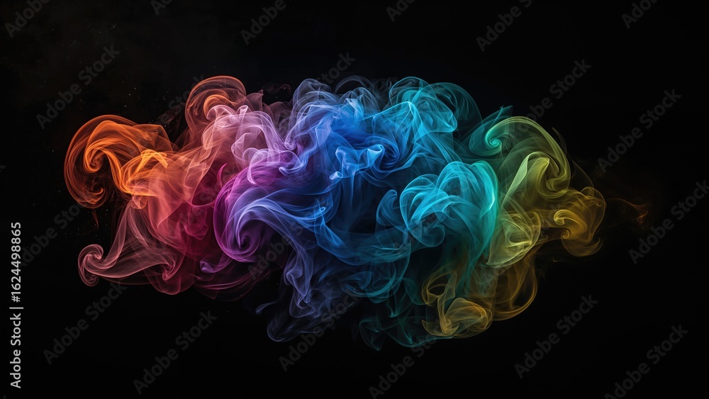 Poster multicolored smoke patterns set on a black background