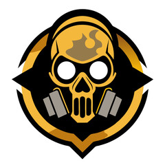 Post-apocalyptic warrior in gas mask with radiation helmet in a sharp angular vector emblem