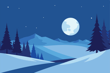 Naklejka premium peaceful snowy field scenery with scattered pine (1).eps